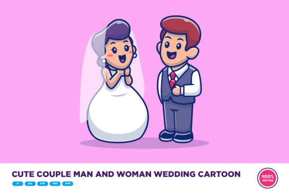 Cute Couple Man and Woman Wedding Vector Illustration