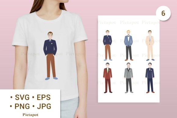 Cute Wedding Groom Character Clipart Set: Design Assets for Celebrations