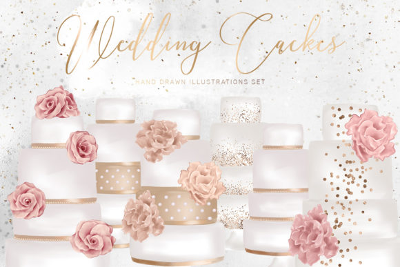 Elegant Wedding Cakes Clipart: White Cakes PNG for Your Designs