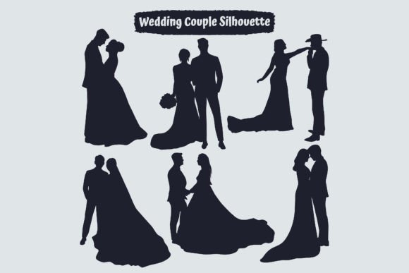 Wedding Couple Silhouettes Illustration: Creative Assets for Designers